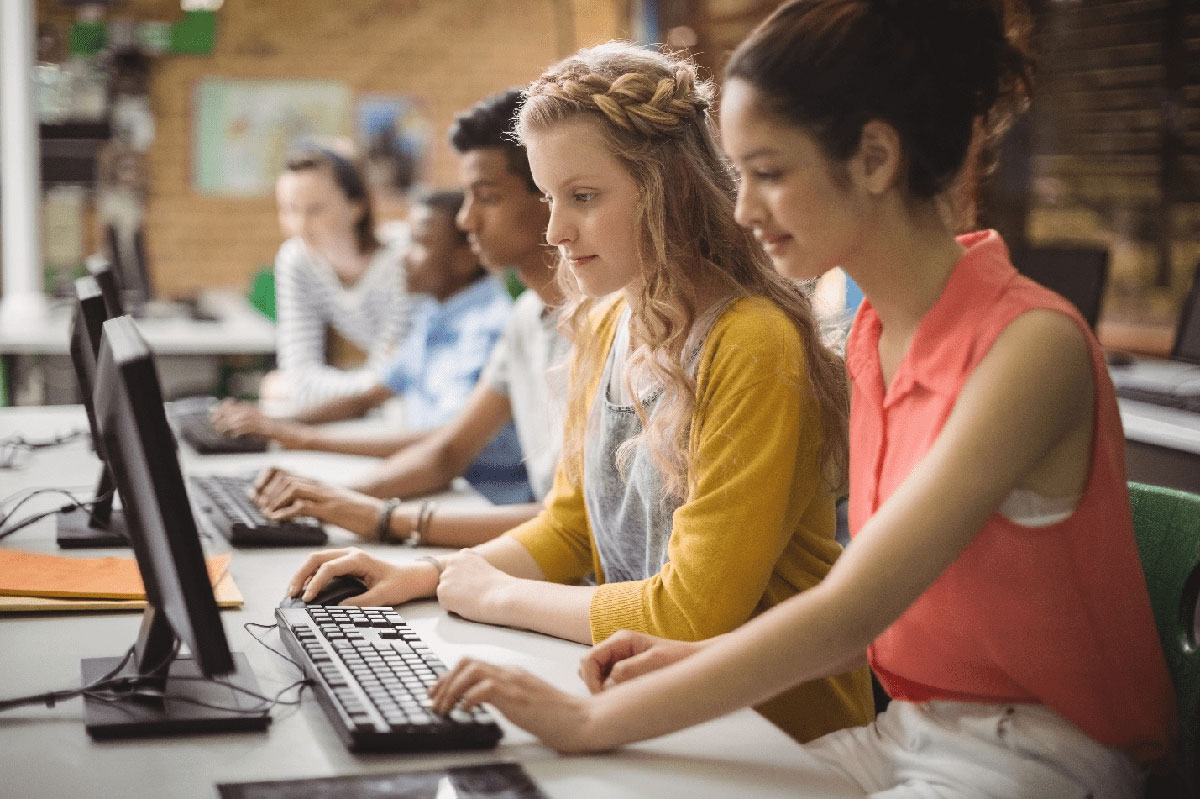 students working at computers