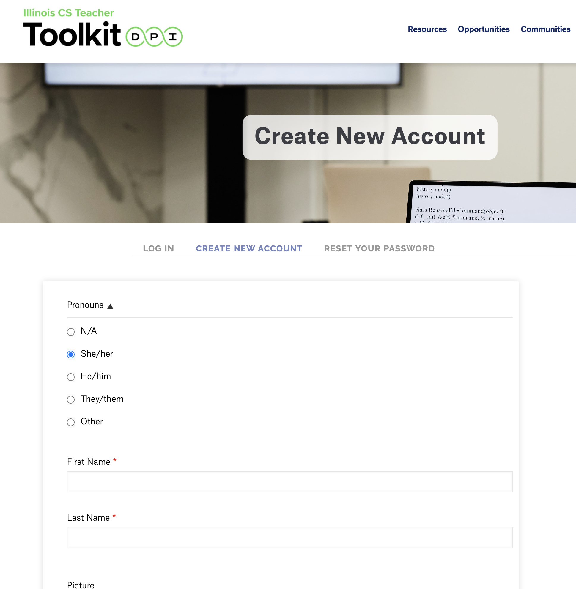 create account screenshot